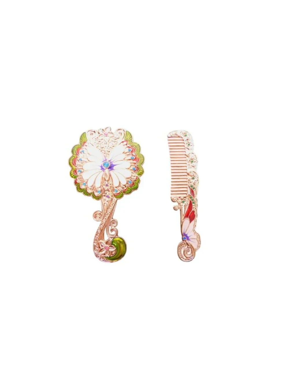 Butterfly-Inspired Mirror & Comb Set With Floral Details Lightweight Design Deco